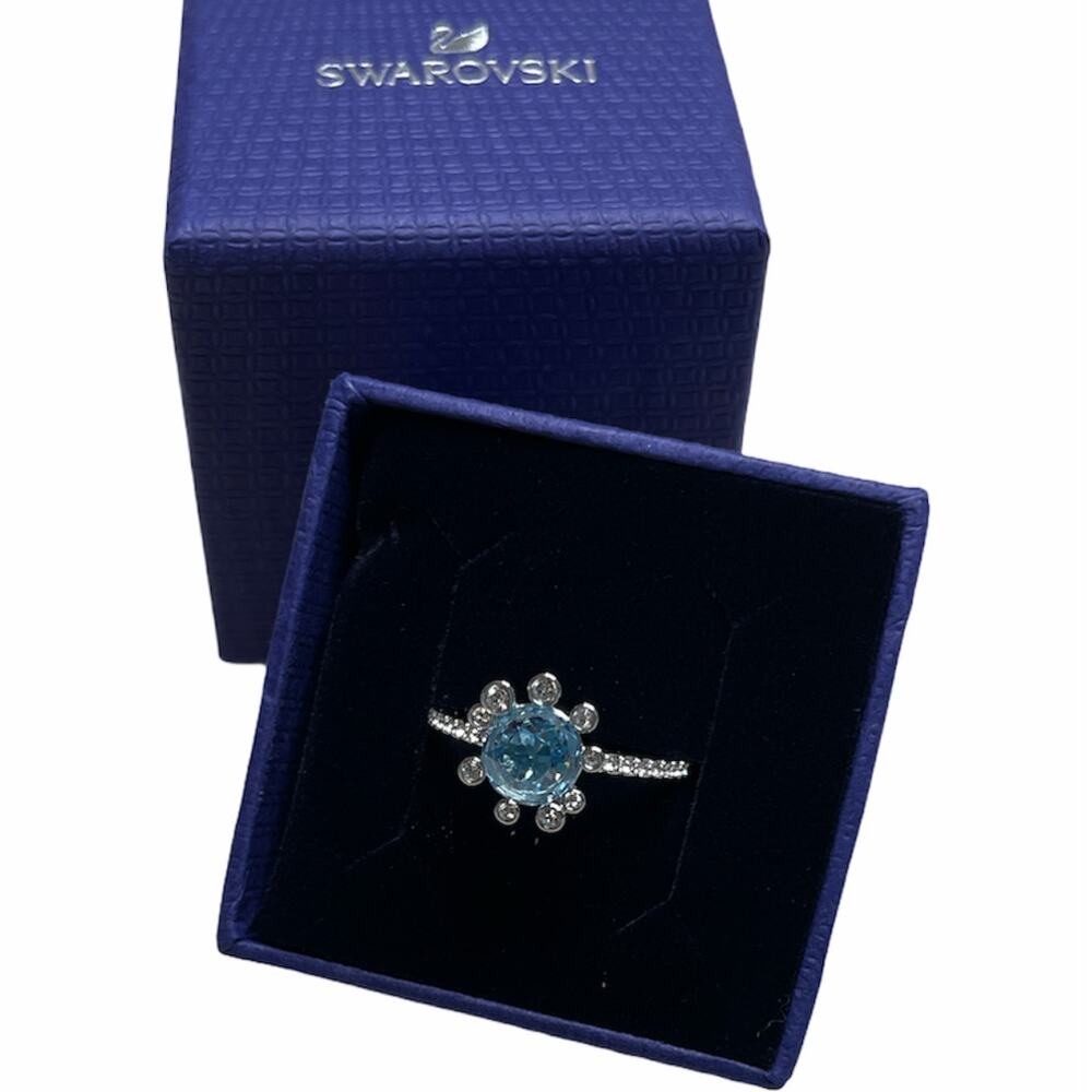 Swarovski Olive Ring Aqua, Rhodium plated  USA 8